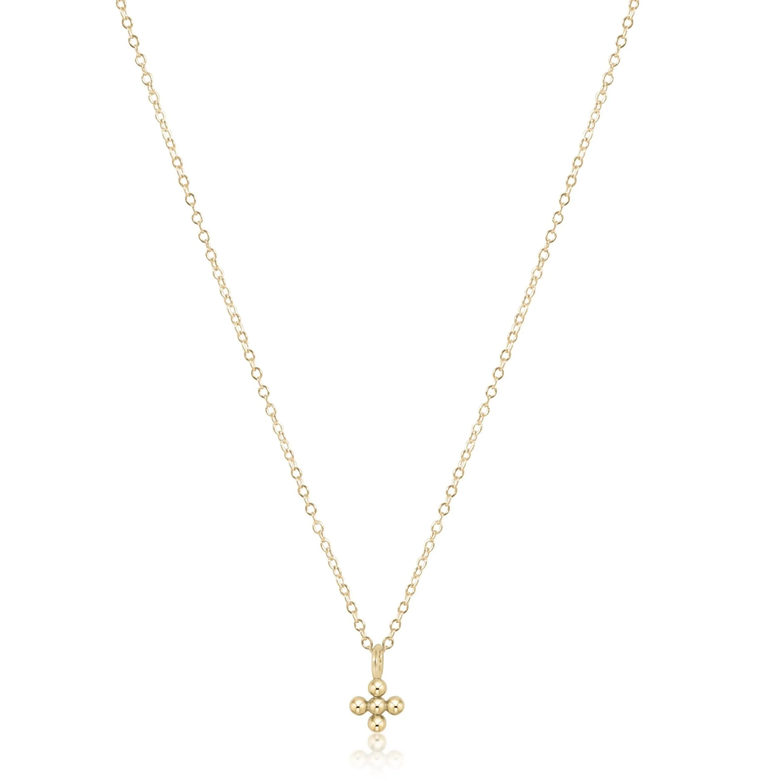 16" Necklace Gold - Classic Beaded Signature Cross Small Gold Charm