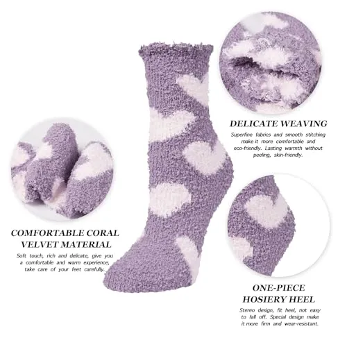 5 Pack Fluffy Lovely Cute Socks Gifts, Fuzzy Anti-Slip Socks for Women Girls, Non Slip Slipper Socks with Grippers