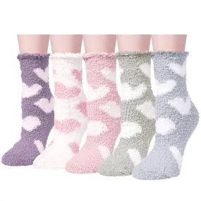 5 Pack Fluffy Lovely Cute Socks Gifts, Fuzzy Anti-Slip Socks for Women Girls, Non Slip Slipper Socks with Grippers