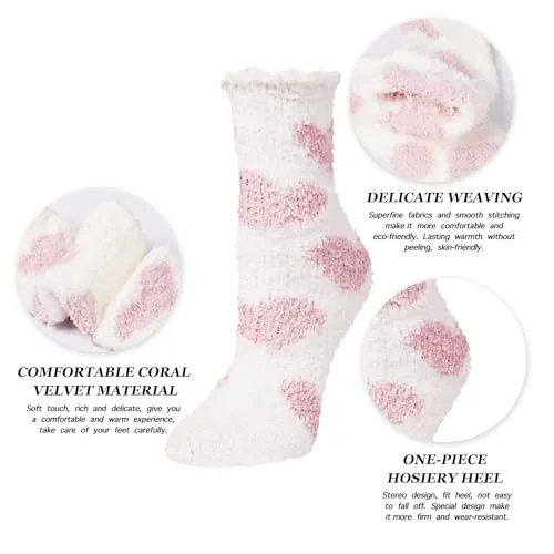 5 Pack Heart Fuzzy Socks Gifts for Women, Fluffy Socks For Girls, Cute Fuzzy Socks For Women Girls, Soft Socks Cozy Socks For Girls