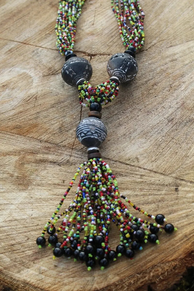 African Statement Necklace with Masai Beadwork