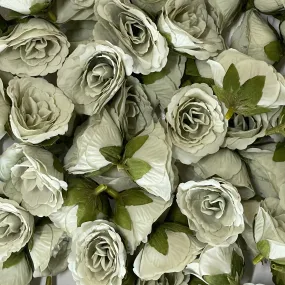 Artificial Silk Flower Heads - Green Rose Style 143 - 5 Pack