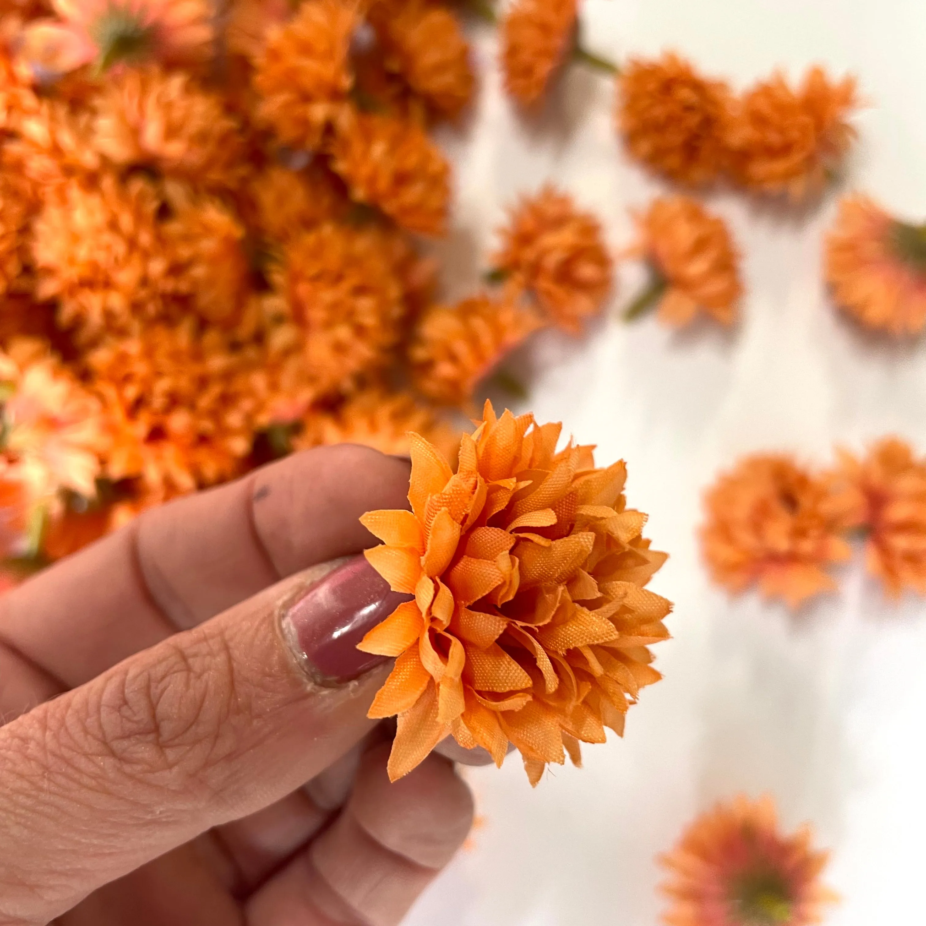 Artificial Silk Flower Heads - Orange Chrysanthemum Style 101 - 5 Pack