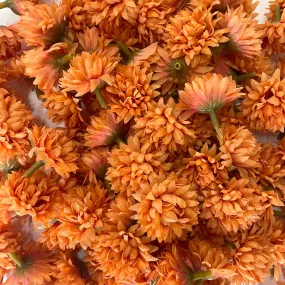 Artificial Silk Flower Heads - Orange Chrysanthemum Style 101 - 5 Pack