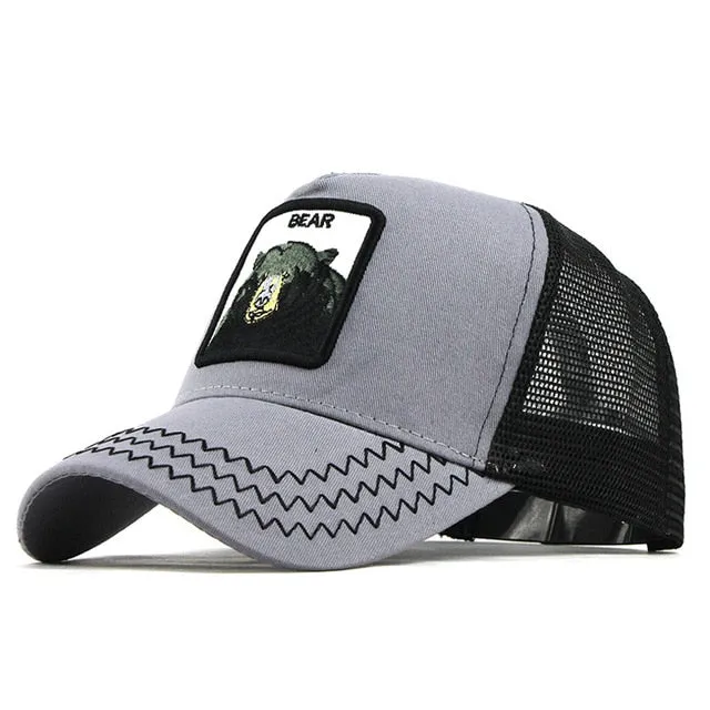 Bear Embroidered Mesh Trucker Snapback Baseball Cap