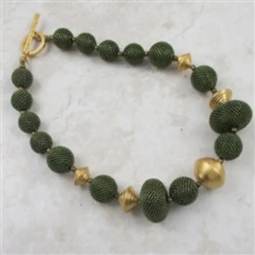 Big Bold Gold and  Green Exotic Bead Necklace