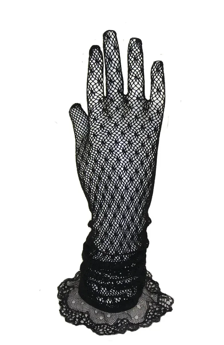 Black Ruffle Net Lace Gloves