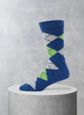 Cashmere Blend Argyle Sock in Denim with Prato Green and Grey