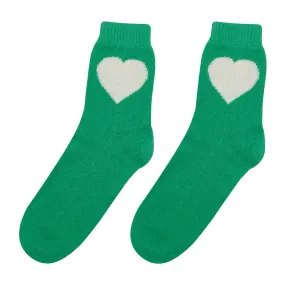 Cashmere Heart Socks in Bright Green and Cream