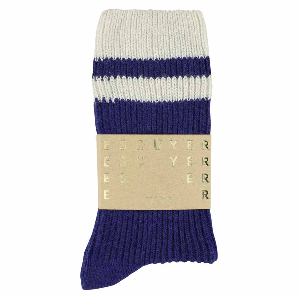 Cashmere Stripes Socks - Strong Blue / Ecru