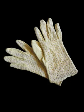 Cream Doeskin & Crochet Gloves - S