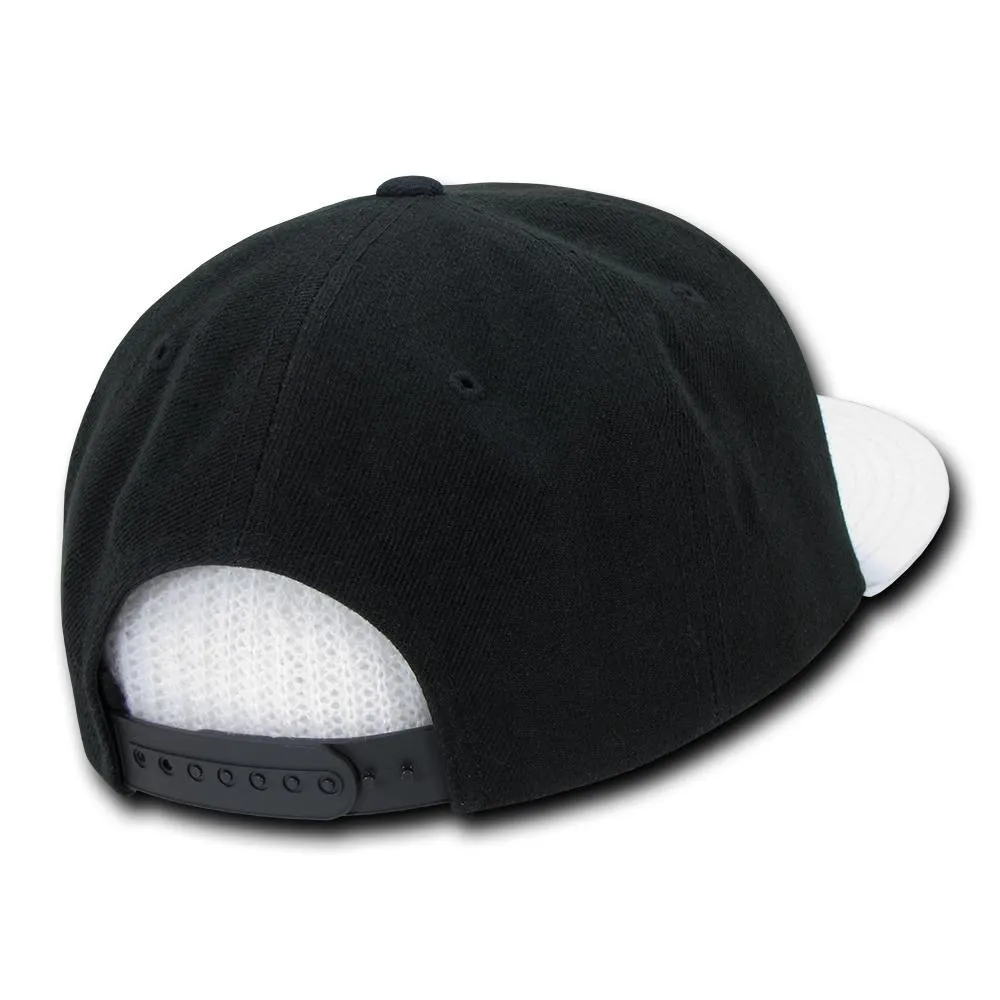 Decky 1046 Polyester Brim Snapback Hat, 6 Panel Flat Bill Cap