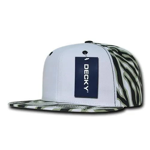 Decky 1061 Zebra/Tiger White Front Flat Bill Snapback Hats