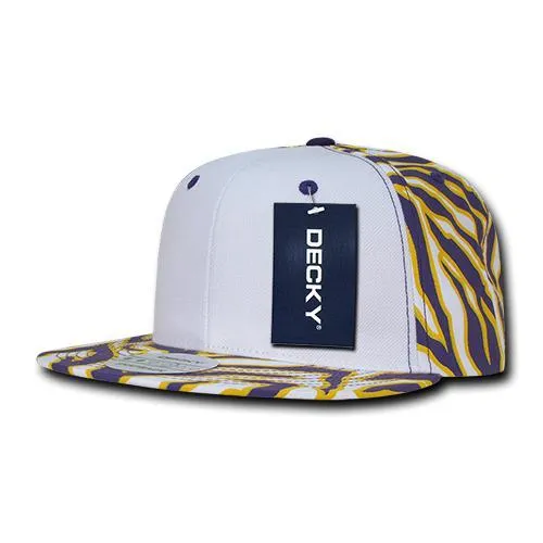 Decky 1061 Zebra/Tiger White Front Flat Bill Snapback Hats