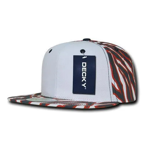 Decky 1061 Zebra/Tiger White Front Flat Bill Snapback Hats