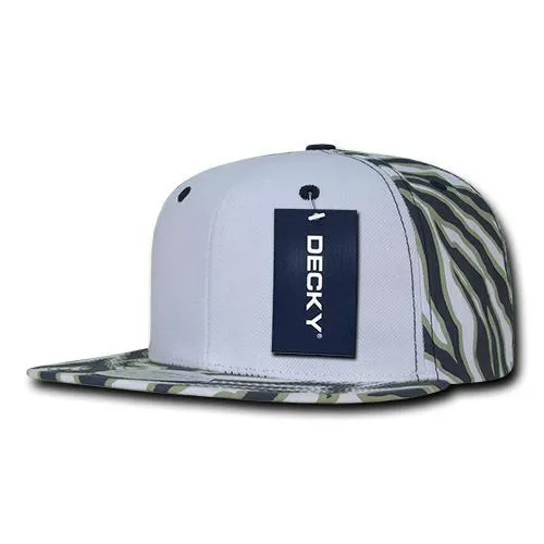 Decky 1061 Zebra/Tiger White Front Flat Bill Snapback Hats