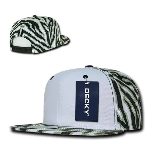 Decky 1061 Zebra/Tiger White Front Flat Bill Snapback Hats