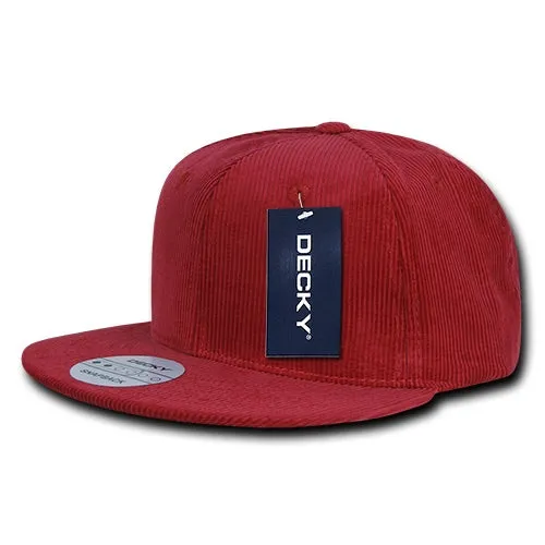 Decky 1076 Corduroy Snapback Hat, 6 Panel Flat Bill Cap