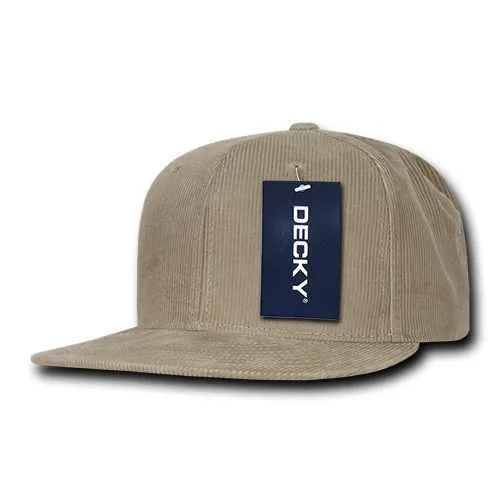 Decky 1076 Corduroy Snapback Hat, 6 Panel Flat Bill Cap