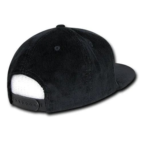 Decky 1076 Corduroy Snapback Hat, 6 Panel Flat Bill Cap