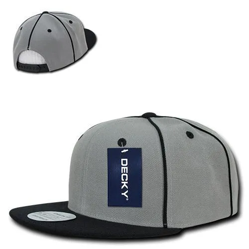 Decky 1078 Piped Crown Snapback Hat, 6 Panel Piped Snapback