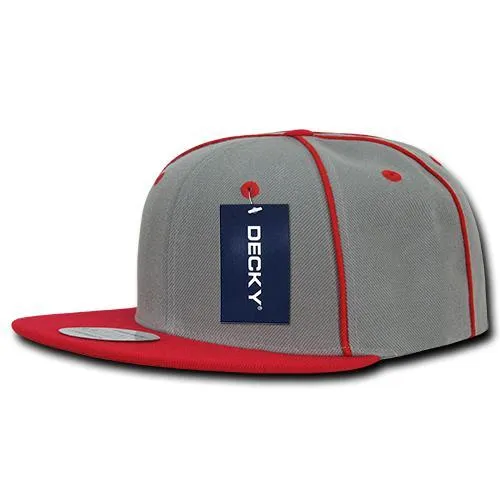 Decky 1078 Piped Crown Snapback Hat, 6 Panel Piped Snapback