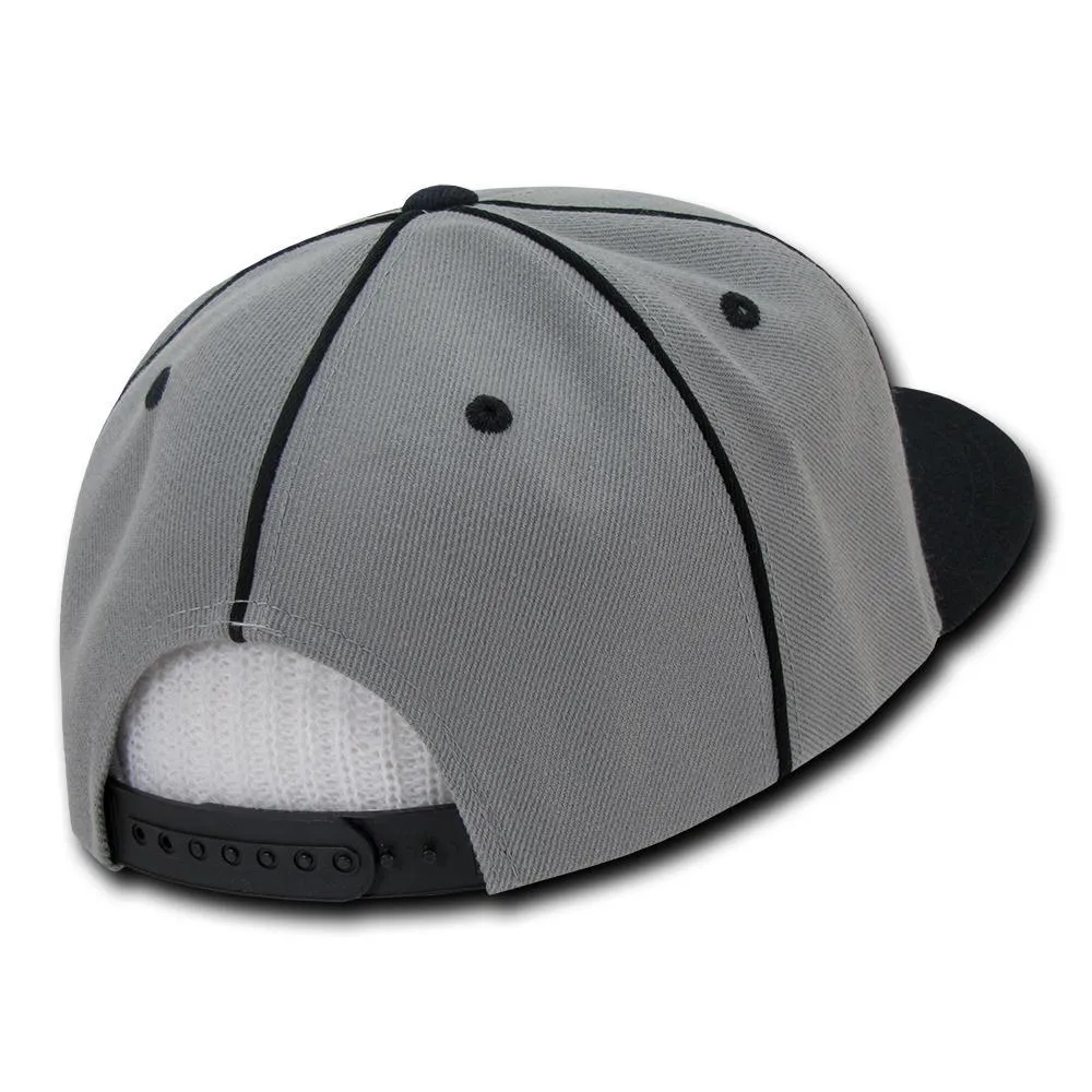 Decky 1078 Piped Crown Snapback Hat, 6 Panel Piped Snapback