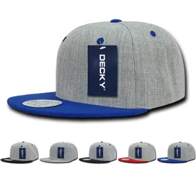 Decky 1092 Heather Grey Snapback, 6 Panel Flat Bill Hat