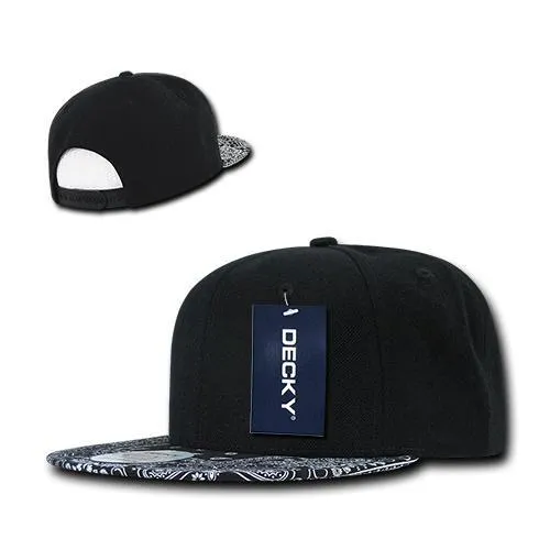 Decky 1093 Bandanna Bill Snapback Hat, 6 Panel Paisley Flat Bill Cap