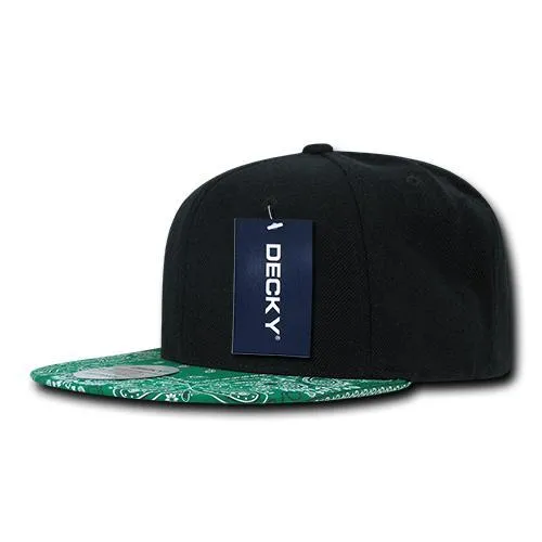 Decky 1093 Bandanna Bill Snapback Hat, 6 Panel Paisley Flat Bill Cap