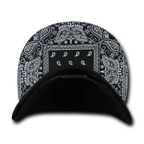 Decky 1093 Bandanna Bill Snapback Hat, 6 Panel Paisley Flat Bill Cap