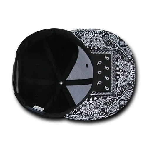 Decky 1093 Bandanna Bill Snapback Hat, 6 Panel Paisley Flat Bill Cap