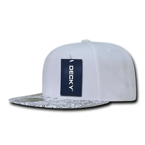 Decky 1093 Bandanna Bill Snapback Hat, 6 Panel Paisley Flat Bill Cap