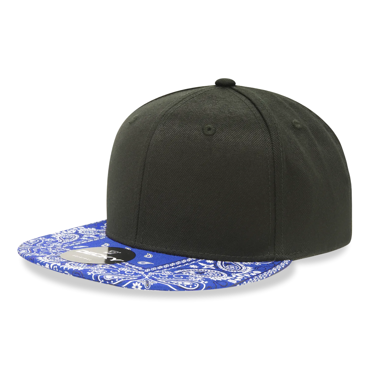 Decky 1093 Bandanna Bill Snapback Hat, 6 Panel Paisley Flat Bill Cap