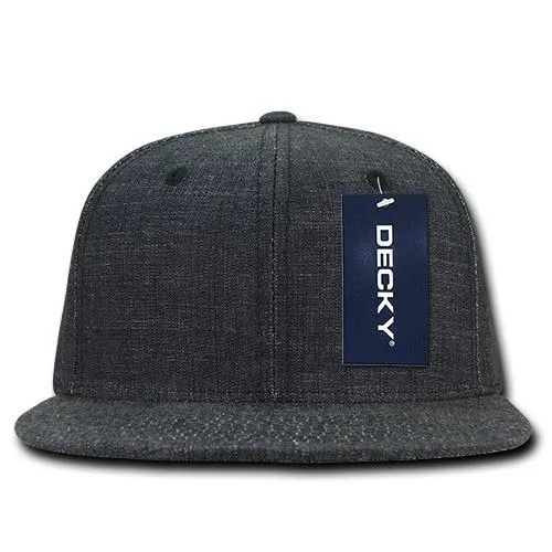 Decky 1094 Washed Denim Snapback Hat, 6 Panel Denim Flat Bill Cap