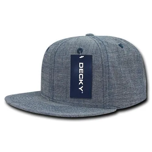 Decky 1094 Washed Denim Snapback Hat, 6 Panel Denim Flat Bill Cap