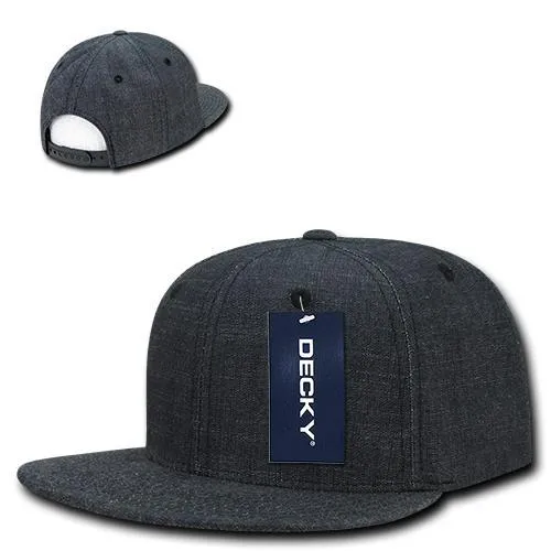 Decky 1094 Washed Denim Snapback Hat, 6 Panel Denim Flat Bill Cap