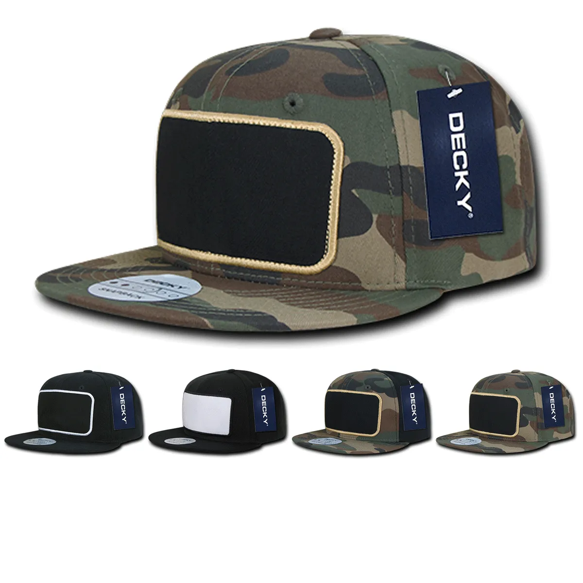 Decky 1096 Patch Snapback Hat, 6 Panel Flat Bill Cap - CASE Pricing