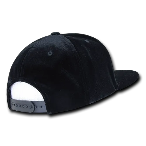 Decky 1097 Velvet Snapback Hat, 6 Panel Velvet Flat Bill Cap