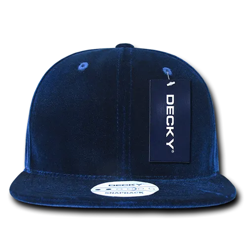 Decky 1097 Velvet Snapback Hat, 6 Panel Velvet Flat Bill Cap