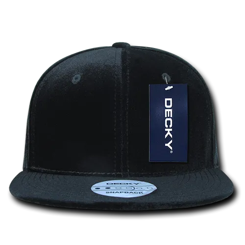 Decky 1097 Velvet Snapback Hat, 6 Panel Velvet Flat Bill Cap