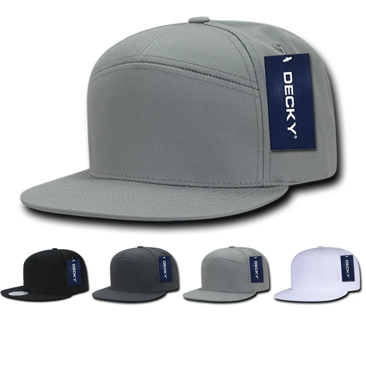 Decky 1098 7 Panel Flat Bill Hat, Snapback, 7 Panel High Profile Structured Cap - PALLET Pricing