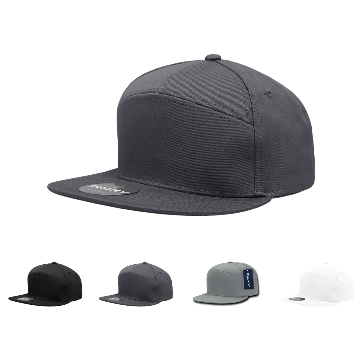 Decky 1098 7 Panel Flat Bill Hat, Snapback, 7 Panel High Profile Structured Cap - PALLET Pricing