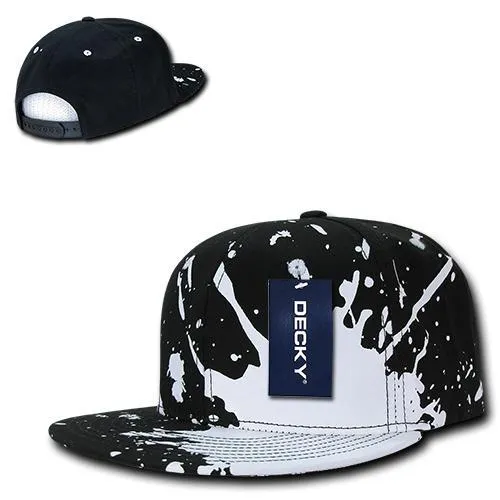 Decky 1125 Splat Snapback Hat, Paint Splatter Flat Bill Cap