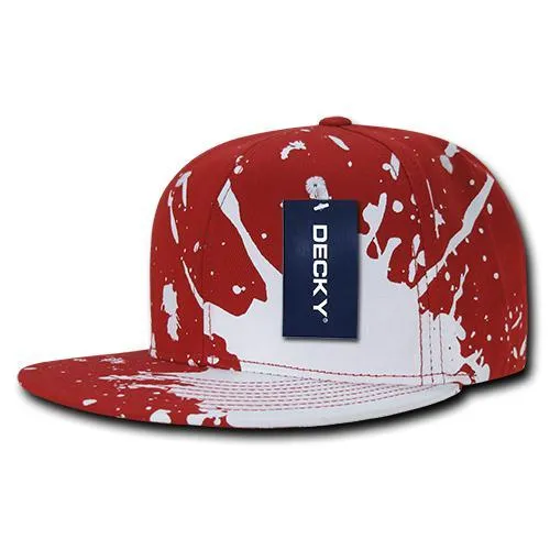 Decky 1125 Splat Snapback Hat, Paint Splatter Flat Bill Cap