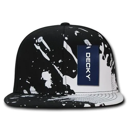 Decky 1125 Splat Snapback Hat, Paint Splatter Flat Bill Cap