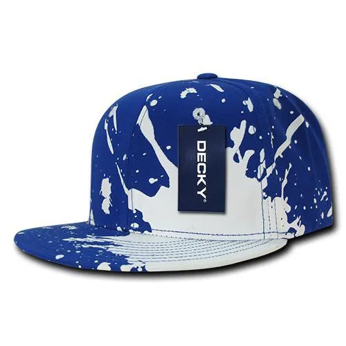 Decky 1125 Splat Snapback Hat, Paint Splatter Flat Bill Cap