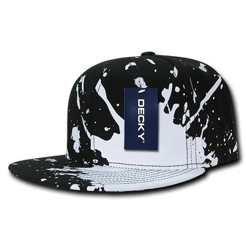 Decky 1125 Splat Snapback Hat, Paint Splatter Flat Bill Cap