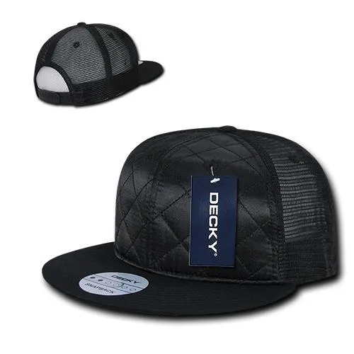 Decky 1141 - Quilted Flat Bill Trucker Cap, 6 Panel Snapback Hat - CASE Pricing