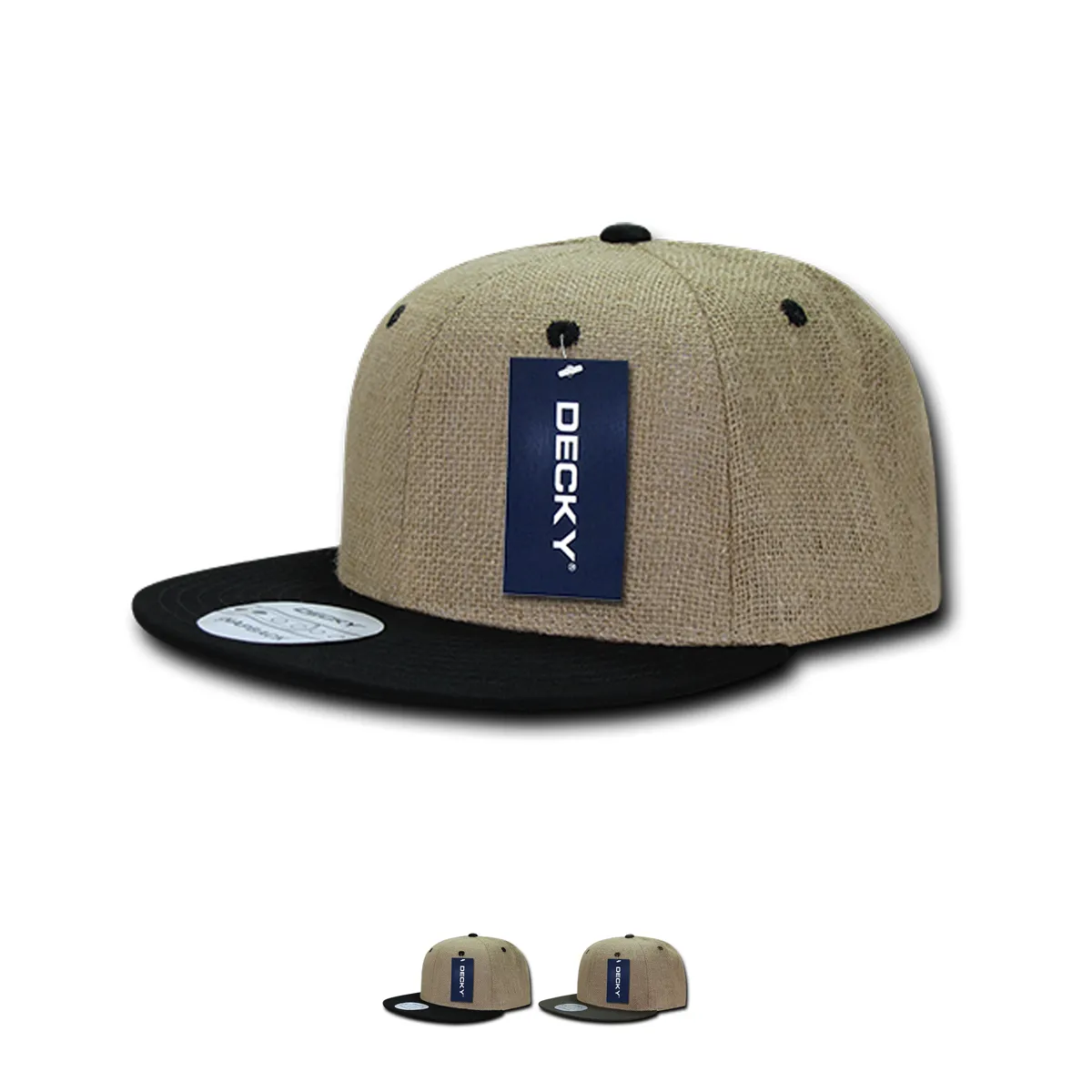 Decky 2000 Lightweight Jute Snapback Hat, 6 Panel Flat Bill Cap